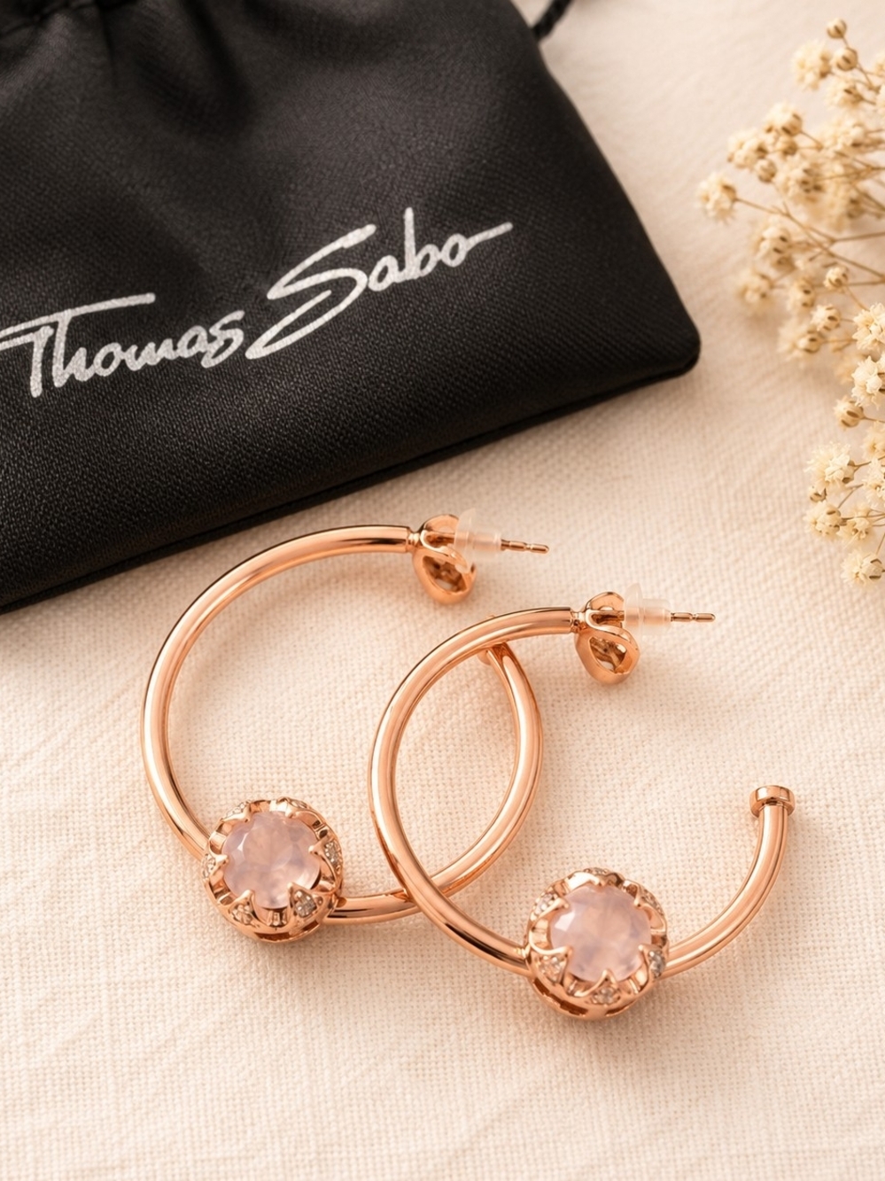 Thomas Sabo Rose Gold AG925 Sterling Silver Pink Crystal Hoop Earrings